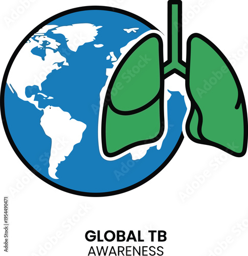 World Tuberculosis Day Awareness Icon with Human Lungs and Earth Globe Illustration