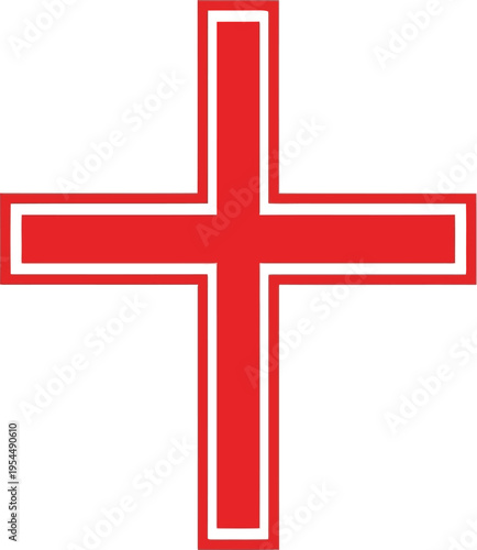 Red Christian Cross Symbol Isolated on White Background for Religious Design Projects
