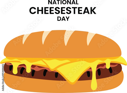 National Cheesesteak Day Celebration Design Featuring Delicious Grilled Steak Sandwich Illustration