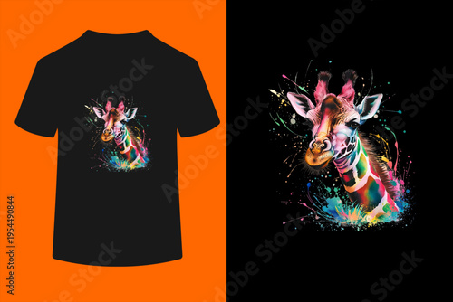 Giraffe Men Woman Colorful Watercolor Giraffe T-Shirt
