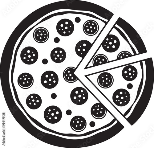 Icon Pizza in flat style isolated on white background. Food silhouette. Vector illustration