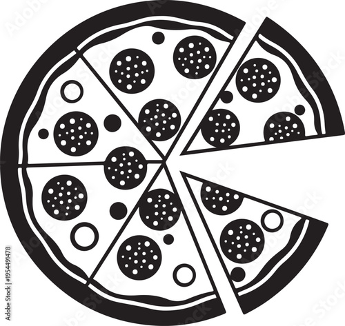 Icon Pizza in flat style isolated on white background. Food silhouette. Vector illustration