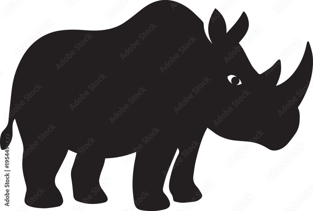 Fototapeta premium Rhino Standing Black Fill Vector Wild Animal Illustration On White Background