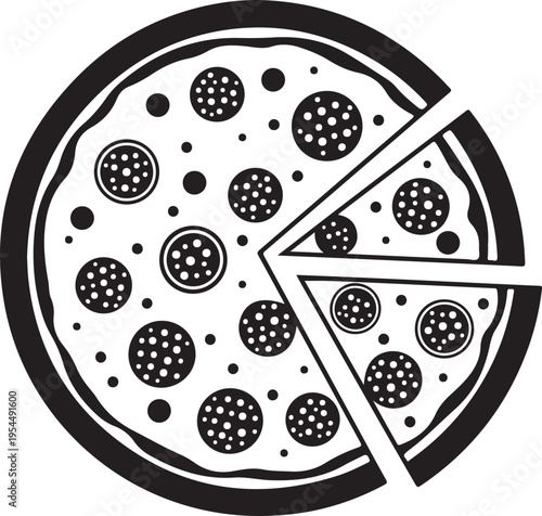 Icon Pizza in flat style isolated on white background. Food silhouette. Vector illustration