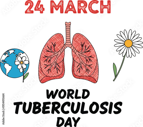 World Tuberculosis Day Awareness Concept with Human Lungs and Daisy Flower Illustration