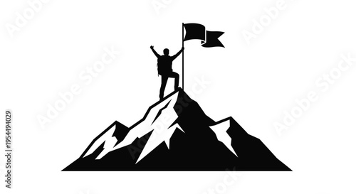 Victorious climber celebrates atop a mountain peak bold silhouette