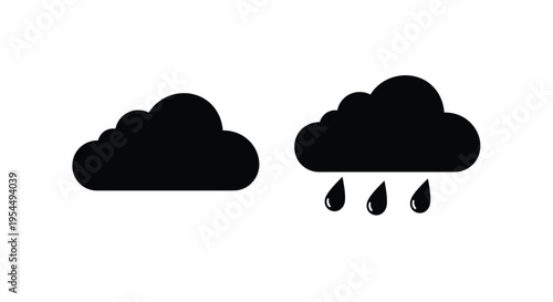 Dark clouds with raindrops depicted as a bold silhouette