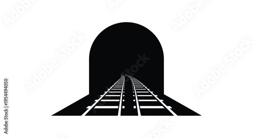 A dark tunnel with converging railroad tracks a striking silhouette