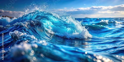 Turbulent blue waters with ripples and waves in slow motion blur background , ocean, splash,  ocean, splash
