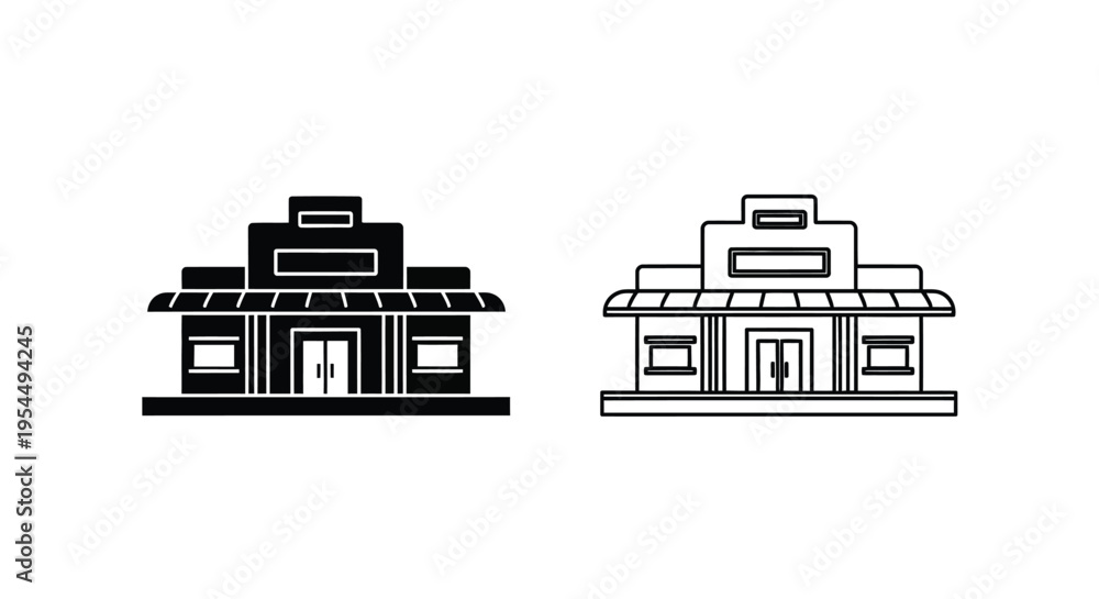 Naklejka premium Two building designs one solid black and one outlined silhouette