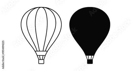 Two hot air balloons one outlined and one solid a graphic silhouette