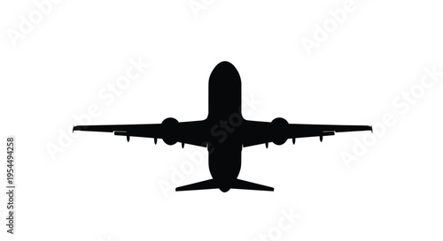 A striking black airplane form against a white background silhouette