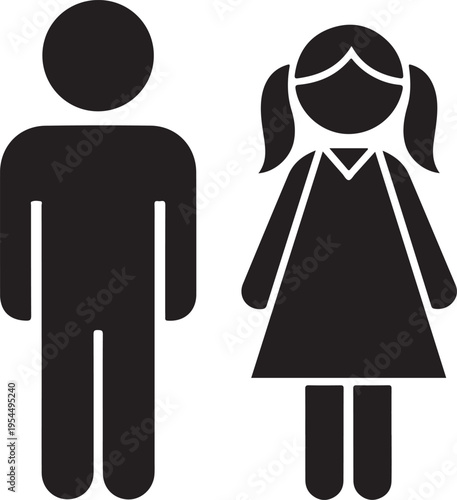 Kids or children black vector icon. Boy and girl symbols.