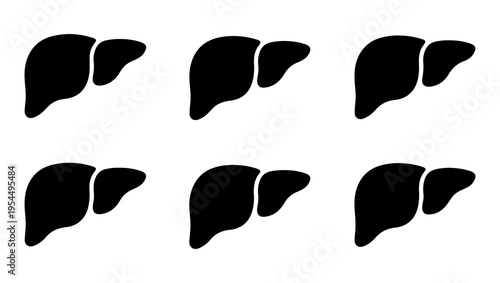 Six black irregularly shaped forms arranged in a two row three column grid