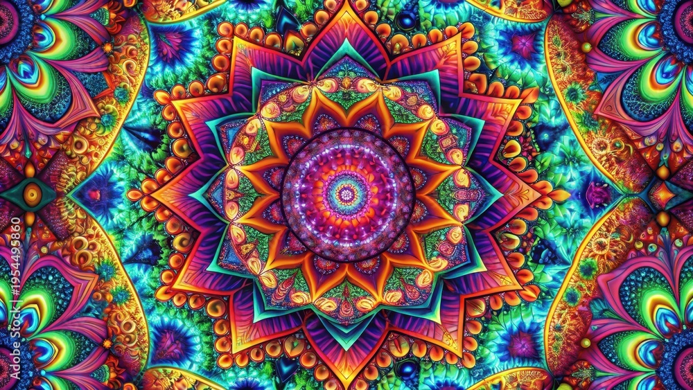 Obraz premium Intricate geometric shapes in vibrant colors and abstract patterns on a digital background , design elements, digital backgrounds
