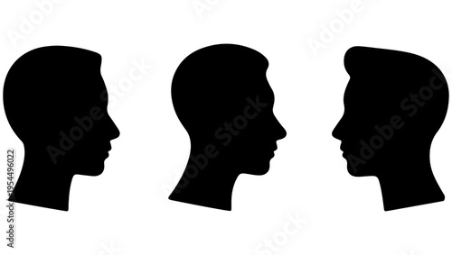 Three male profile silhouettes displaying varying facial and hairline features