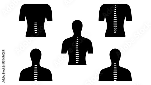 Simple black silhouettes of human figures with visible spinal columns