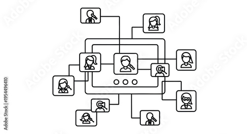 Network diagram depicting connections between multiple people and a central hub