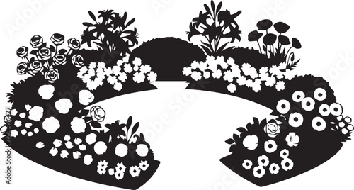 Garden flower bed silhouette vector illustration, park landscaping line art