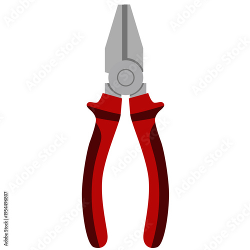 Red pliers icon for electrical work, labor day, construction tools, gripping equipment, skilled trades, professional repair, industrial maintenance, and technical craftsmanship.