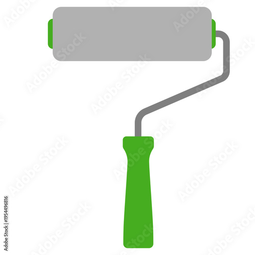 Green paint roller icon for painting work, labor day, construction tools, home improvement, skilled trades, professional equipment, renovation, and decorative craftsmanship.