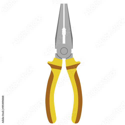 Yellow pliers icon for electrical work, labor day, construction tools, gripping equipment, skilled trades, professional repair work, industrial maintenance, or celebrating workers and technical crafts