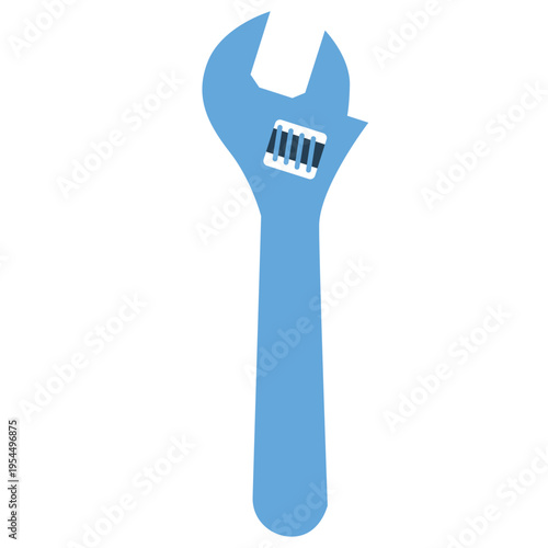 Blue adjustable wrench icon for plumbing work, labor day, construction tools, mechanical repair, skilled trades, professional equipment, industrial applications, or celebrating workers and technical e