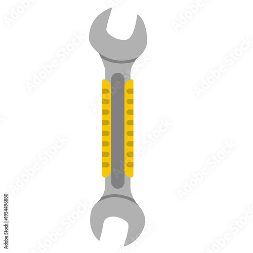 Yellow and gray wrench icon for mechanical work, labor day, construction tools, repair work, skilled trades, professional equipment, industrial maintenance, or celebrating workers and technical crafts