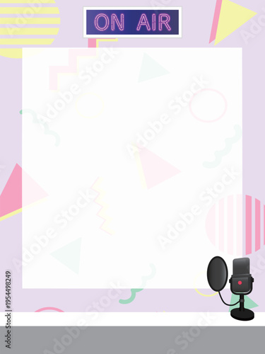 ラジオ風の縦型背景フレーム｜SNS告知用テンプレート