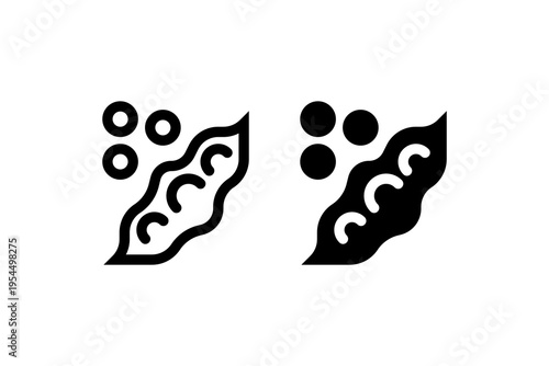 Minimal pea pod icons outline and solid vector set