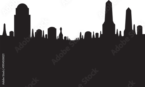 City skyline silhouette vector illustration, abstract urban landscape line art graphic