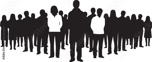 Crowd of people vector silhouette illustration line art isolated on transparent background
