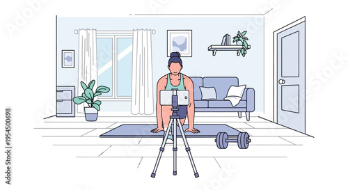 woman, home workout, fitness routine, exercise, vector illustration