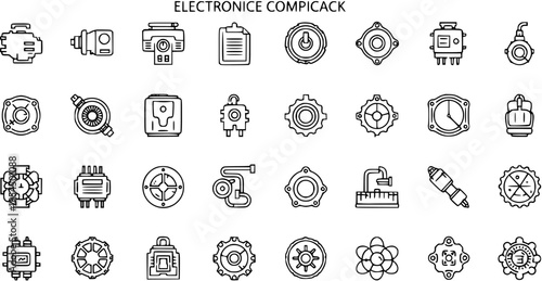 Electronic Components  Parts Icons - Technical Industrial Design Elements