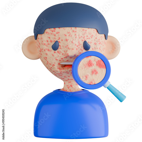 Skin Examination with Magnifying Glass. Dermatology 3D Illustration.