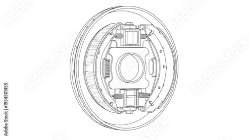 Brake disc top view, CAD automotive braking technical drawing
