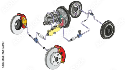 Brake system exploded view, automotive braking assembly diagram