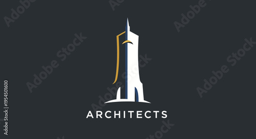 Modern architectural skyscraper logo design with abstract elements.