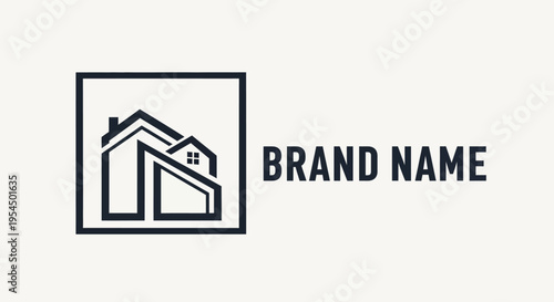 Modern minimalist house logo design with abstract geometric shapes.
