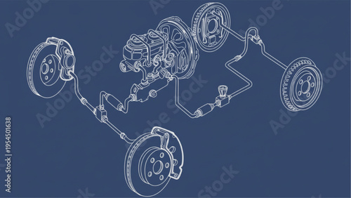 Automotive braking system exploded, Blue Print diagram