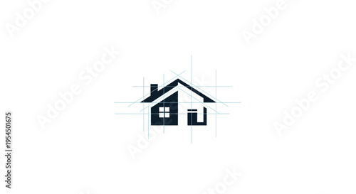 Simple Black House Icon with Window and Door.