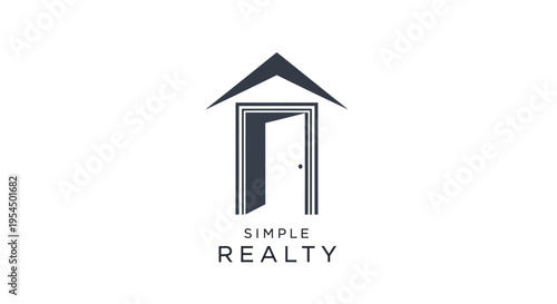 Simple Realty Logo with Open Door and House Roof.