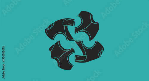 Teal background with abstract black puzzle pieces