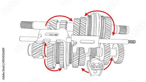Gear transmission motion diagram, mechanical rotation illustration