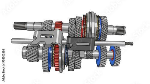 Gear transmission color coded, mechanical gearbox diagram