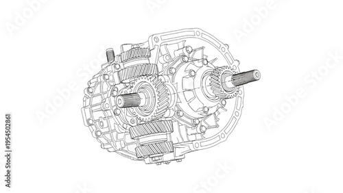 Gear transmission system CAD drawing, automotive gearbox diagram