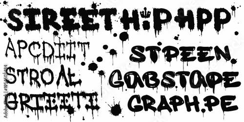 Dripping black graffiti text with street art and hip hop themes