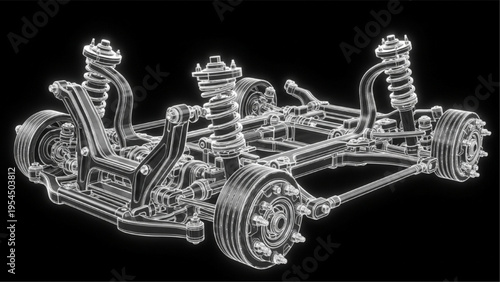 Vehicle suspension black tech style, neon chassis engineering