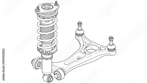 Suspension components CAD drawing, shock absorber control arm
