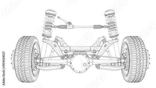 Car suspension assembly, technical CAD chassis illustration